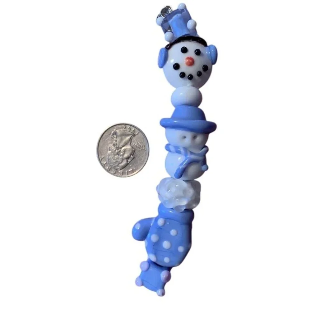 Handmade Blue Snowman Lampwork Glass Beads - New